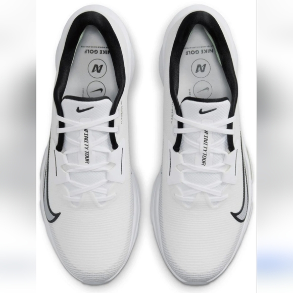 Nike White Golf Shoes with Black Swoosh and Light Green Air Detail